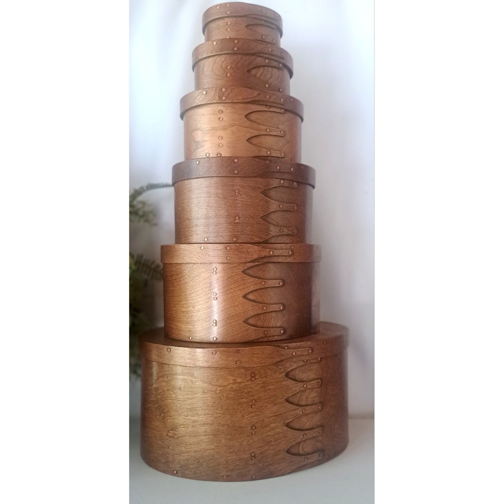 Rare~1983 Signed Bentwood Oval Shaker Box Set Of 6
